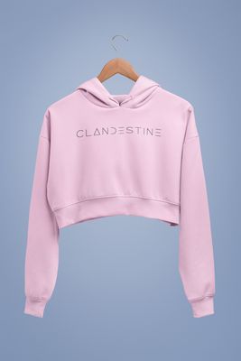 Hanorac Cropped De Damă, "CLANDESTINE BRAND", Bumbac 100%, Roz Pal