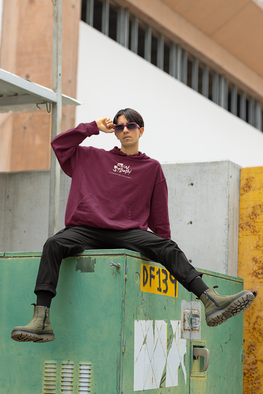 Hanorac Unisex Oversized Ren Stimpy, Bumbac 100%, Visiniu Bordo