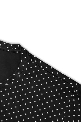 Set pijama de dama, Clandestine cu buline, tricou cu manesca scurta, pantaloni scurti, Bumbac, Negru