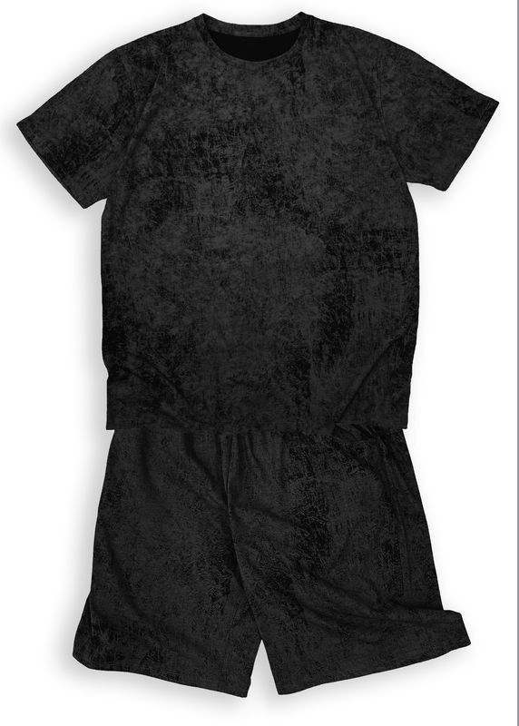 Set Pijama Pentru Bărbați Negru Rock Washed - Tricou și Pantaloni Scurți