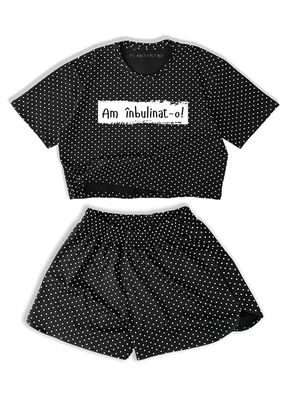 Set Pijama Damă "Am Inbulinato" cu Buline Albe
