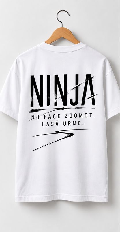 Tricou Alb Bărbați Regular Fit Ninja – CLANDESTINE MOTO - BUMBAC 100%