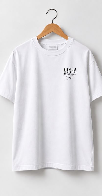 Tricou Alb Bărbați Regular Fit Ninja – CLANDESTINE MOTO - BUMBAC 100%