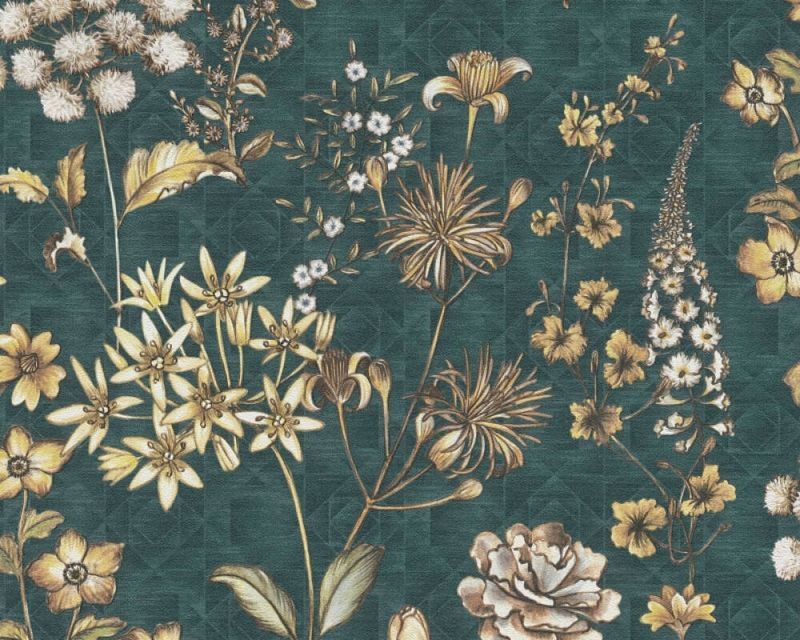 Rhombuses Wildflowers Vintage Petrol