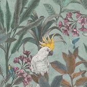 Jungle Wallpaper Green with Cockatoo