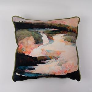 Watercolour Landscape 2 Cushion Green Piping