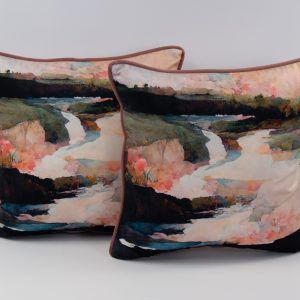 Watercolour Landscape 2 Cushion Pink Piping