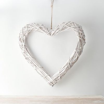 Rustic White Wicker Heart 50cm