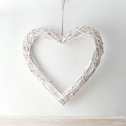 Rustic White Wicker Heart 50cm