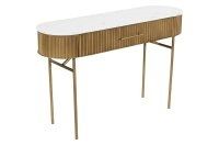Hand Made Ribbed Metal Console Table with Marble Top One Drawer