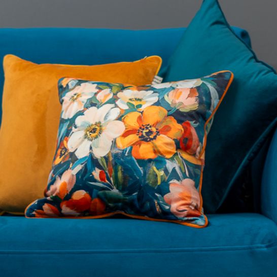 Velvet Floral Border Cushion