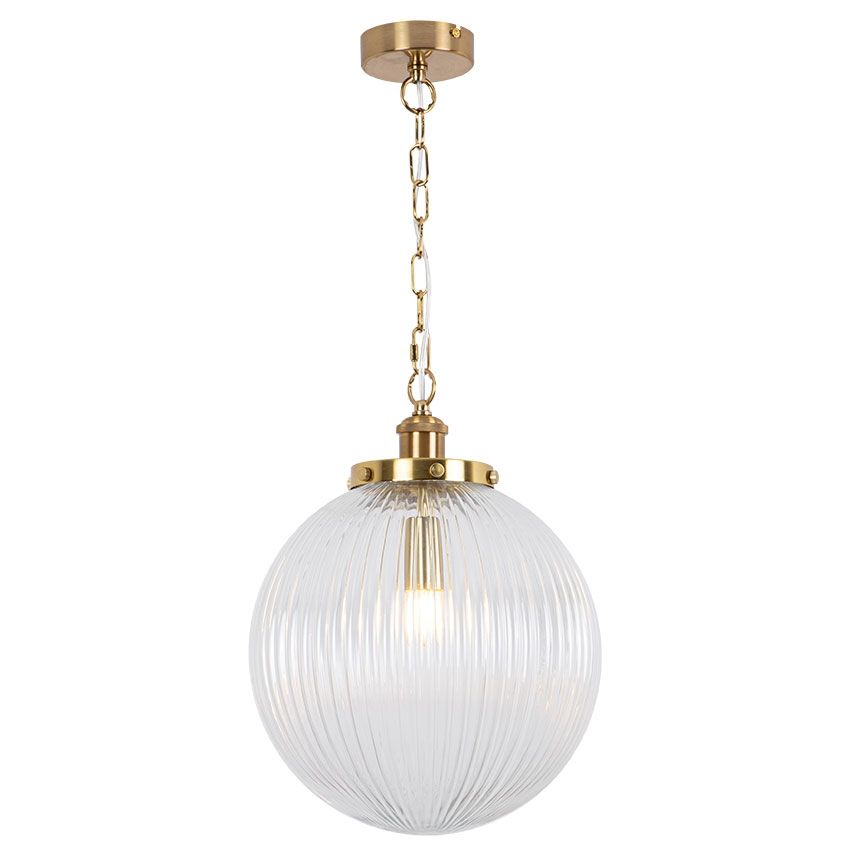 Ribbed Glass Matt Brass Pendant