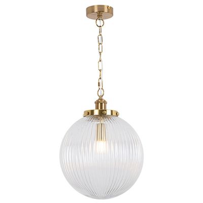 Ribbed Glass Matt Brass Pendant