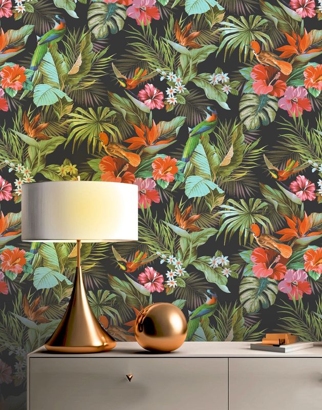 Paradise Birds Black/Multi Wallpaper