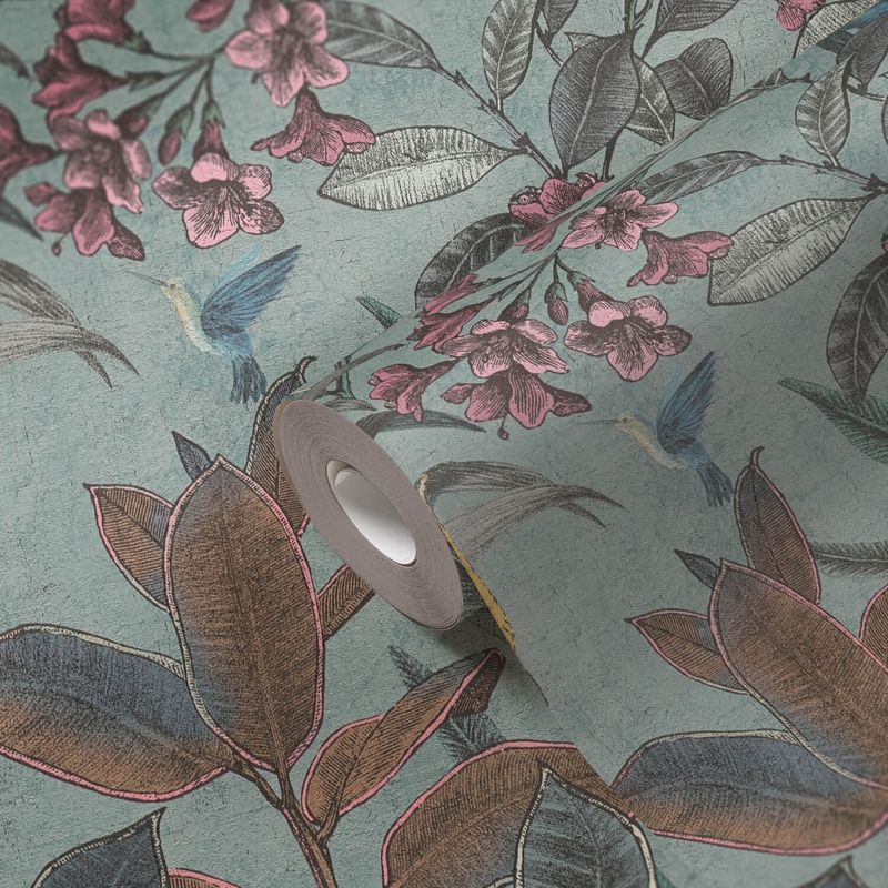 Jungle Wallpaper Green with Cockatoo