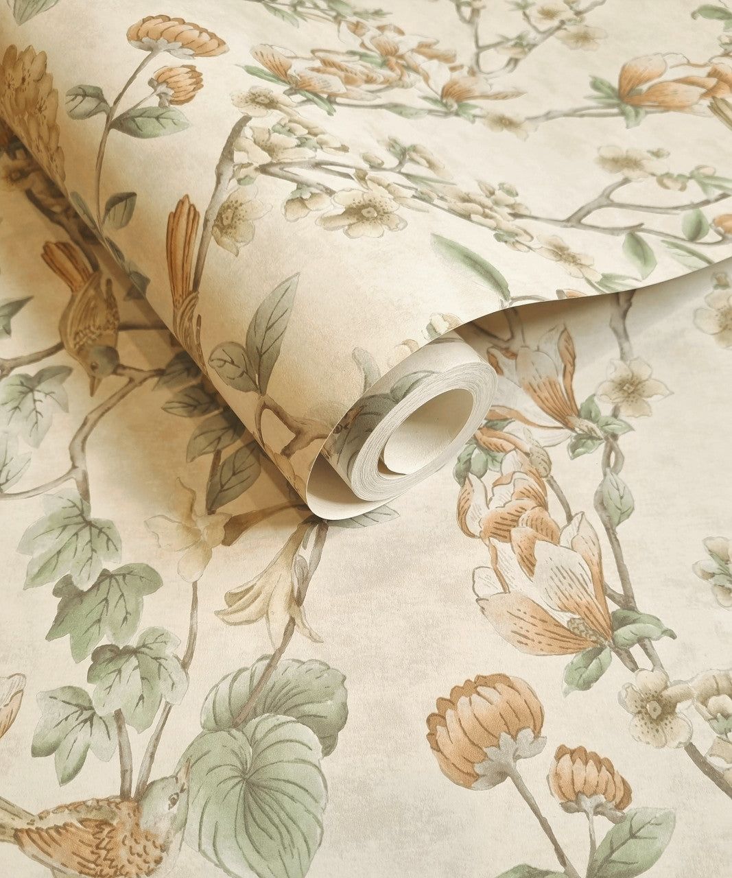 Floral Bird Trail Cream Wallpaper
