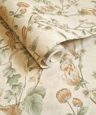 Floral Bird Trail Cream Wallpaper