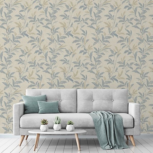 Organic Trail Neutral Blue Wallpaper