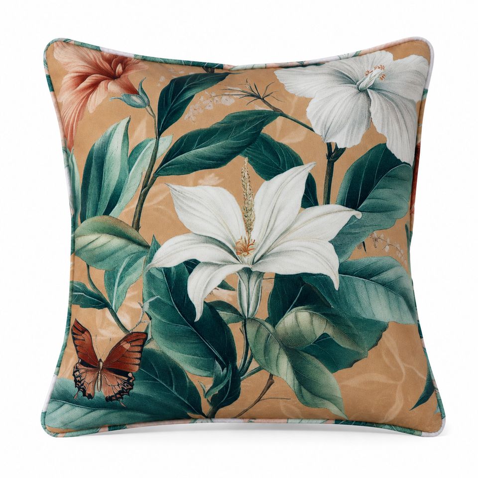 CUSHION F&amp;H VELVET FLORAL LILIES