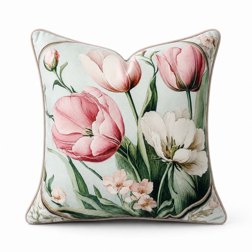 CUSHION F&amp;H VELVET FLORAL TULIPS