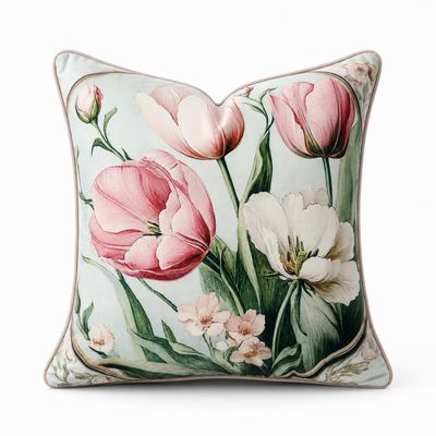 CUSHION F&amp;H VELVET FLORAL TULIPS