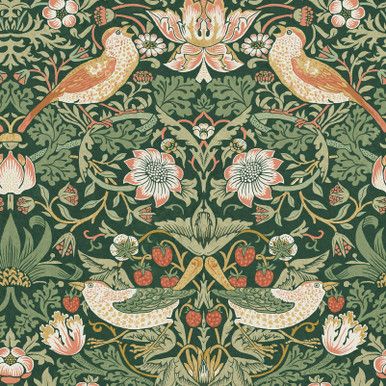 Strawberry Thief Rich Green Wallpaper