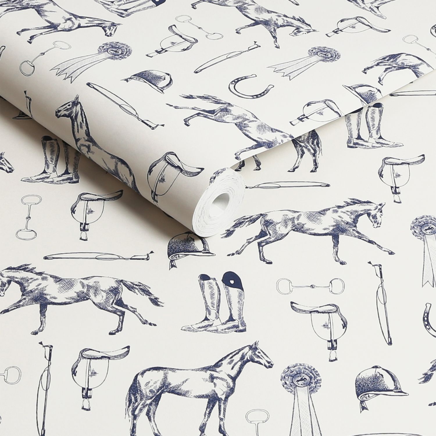 Joules Sketched Equestrian Cream &amp; Blue Wallpaper