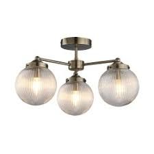 Antique Brass 3 Lights Ribbed Glass