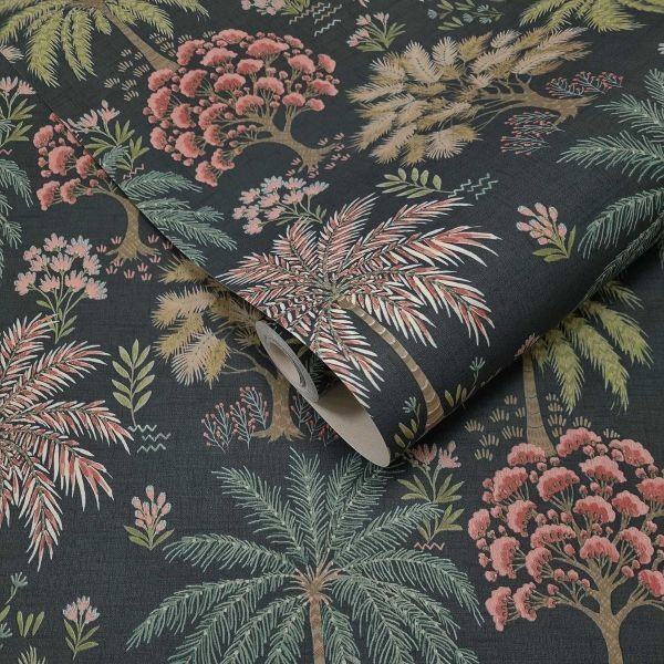 Tropical Trees Wallpaper Navy