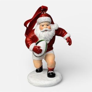 Santa with rugby ball tree trim