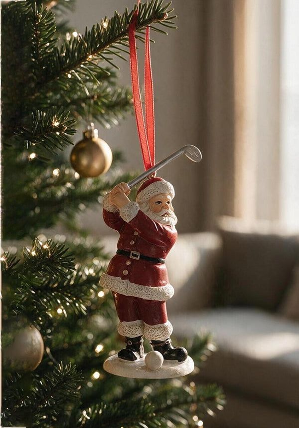 Santa swinging golf club tree trim