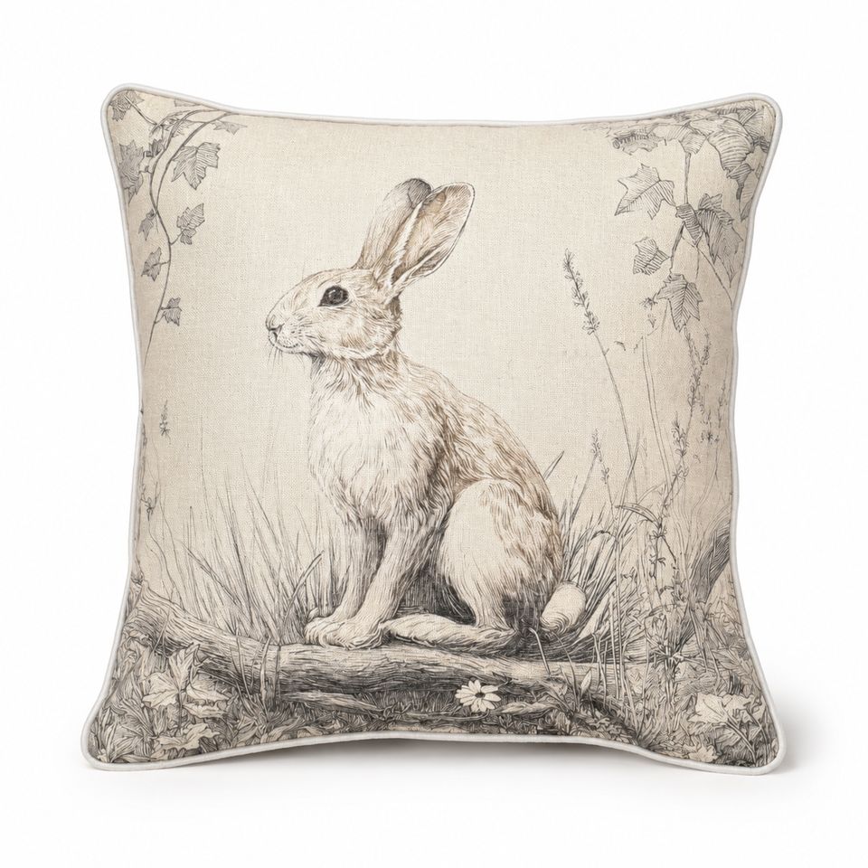 CUSHION F+H LINEN WEAVE SKETCH RABBIT