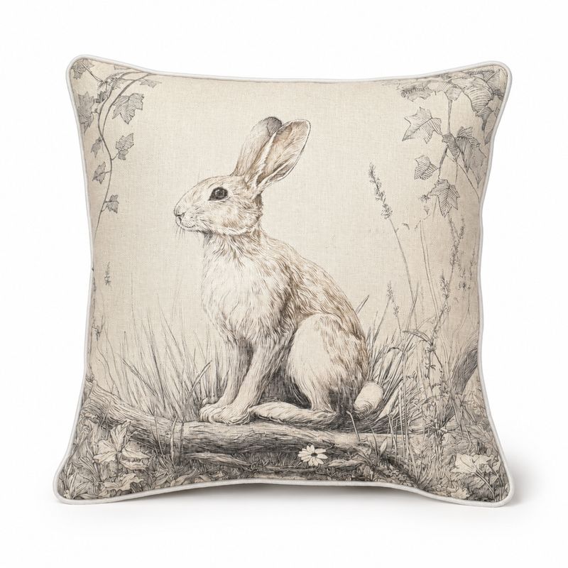 CUSHION F+H LINEN WEAVE SKETCH RABBIT