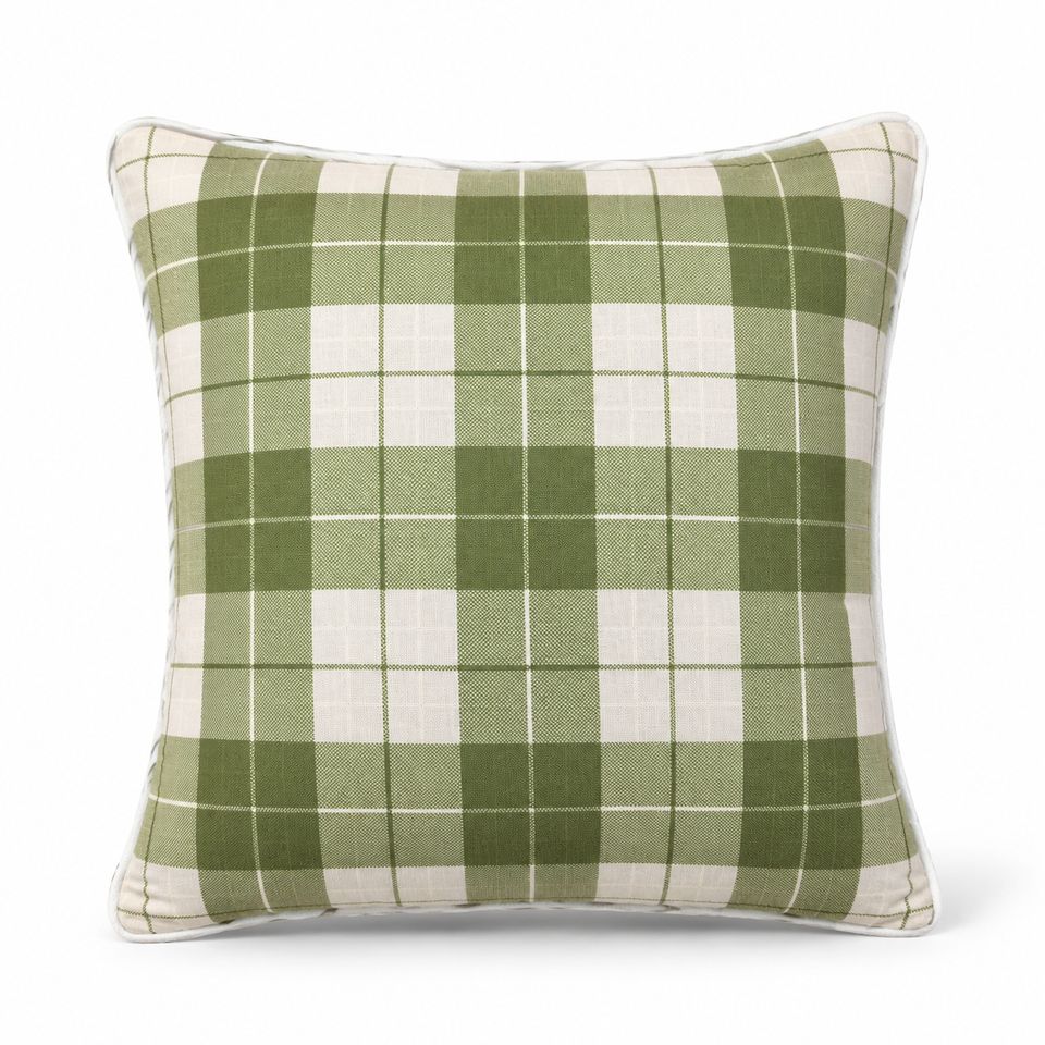 CUSHION F+H LINEN WEAVE CHECK GREEN