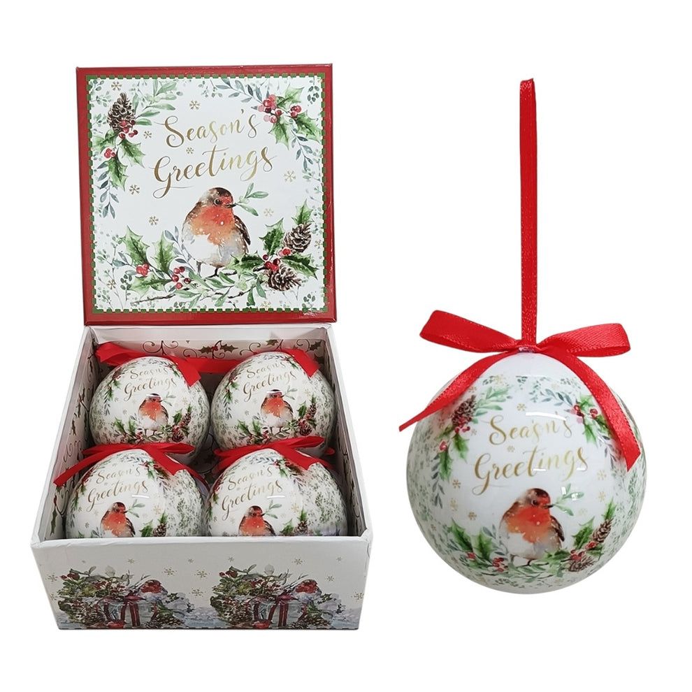 Christmas Robin Baubles 4pck