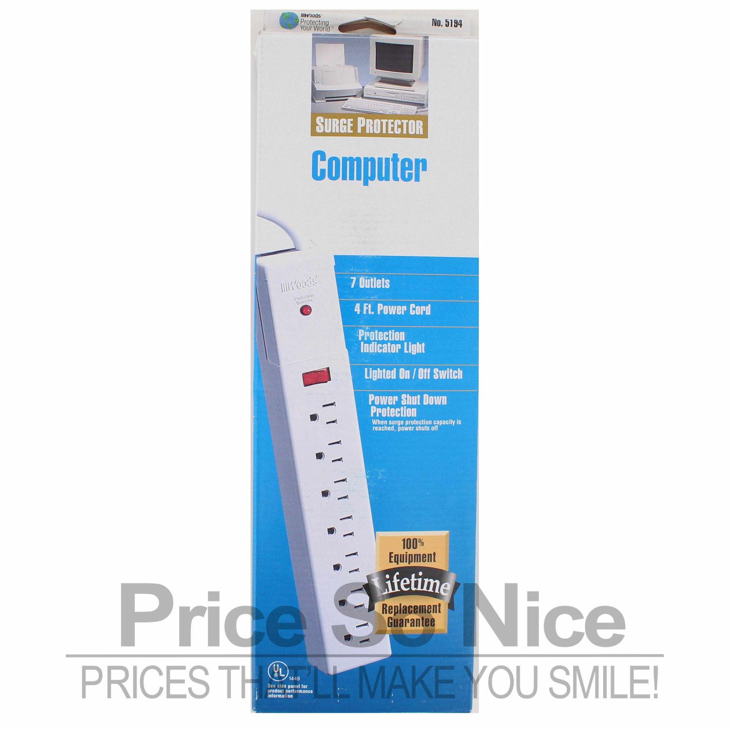 Woods 7 Outlet 219 Joule Surge Protector with 100% Lifetime Replacement