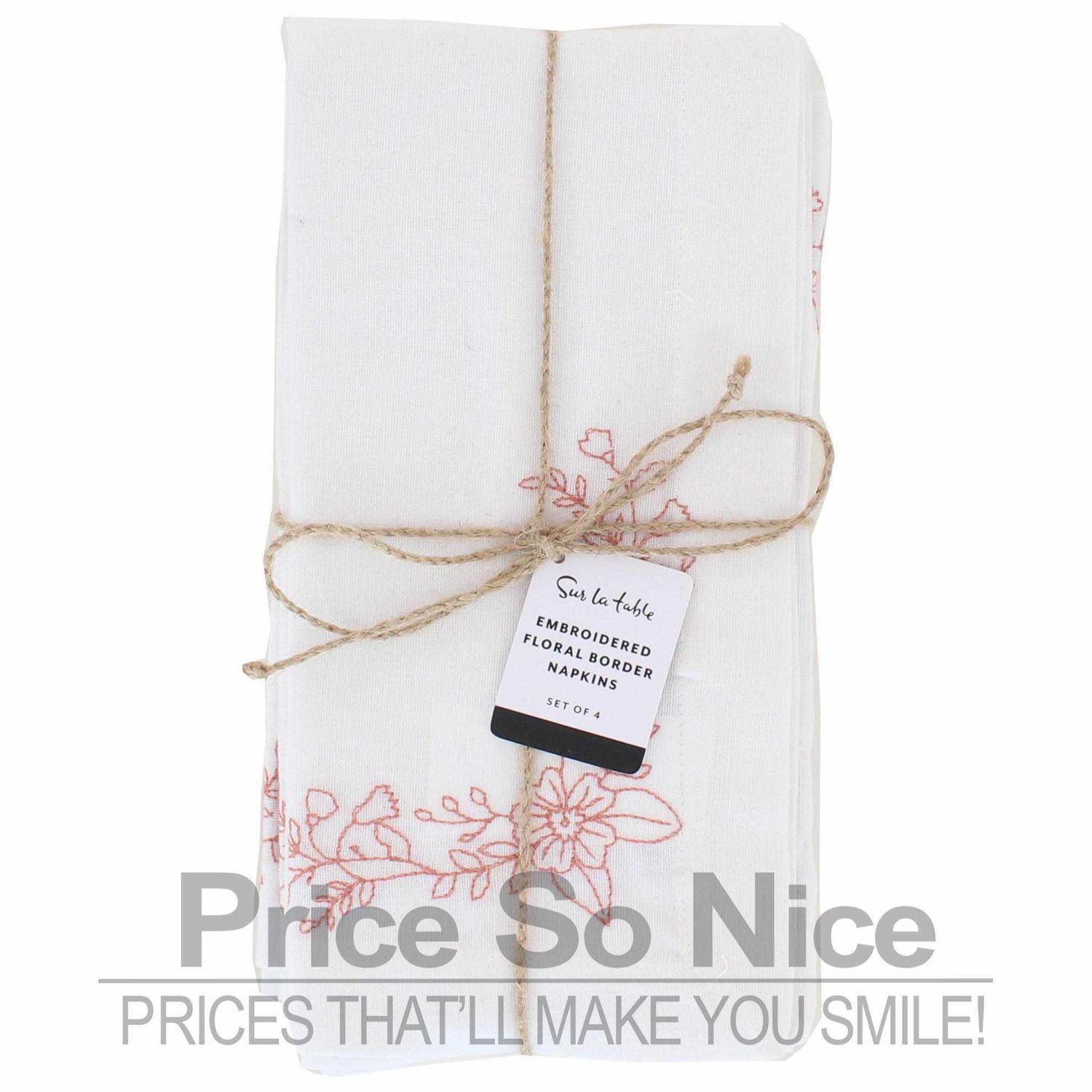 Sur La Table Embroidered Floral Border, Set of 4, Terracotta MSRP $35