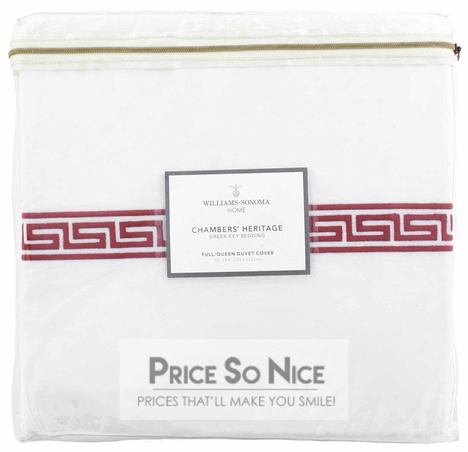 Williams Sonoma Chambers Heritage Red Greek-Key Full/Queen Duvet Cover MSRP $349