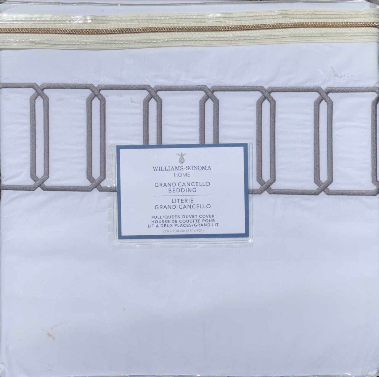 Williams Sonoma Grand Cancello Embroidered Grey Full/Queen Duvet Cover MSRP $350