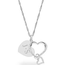 Things Remembered Silver Double Pave Heart Swing Necklace