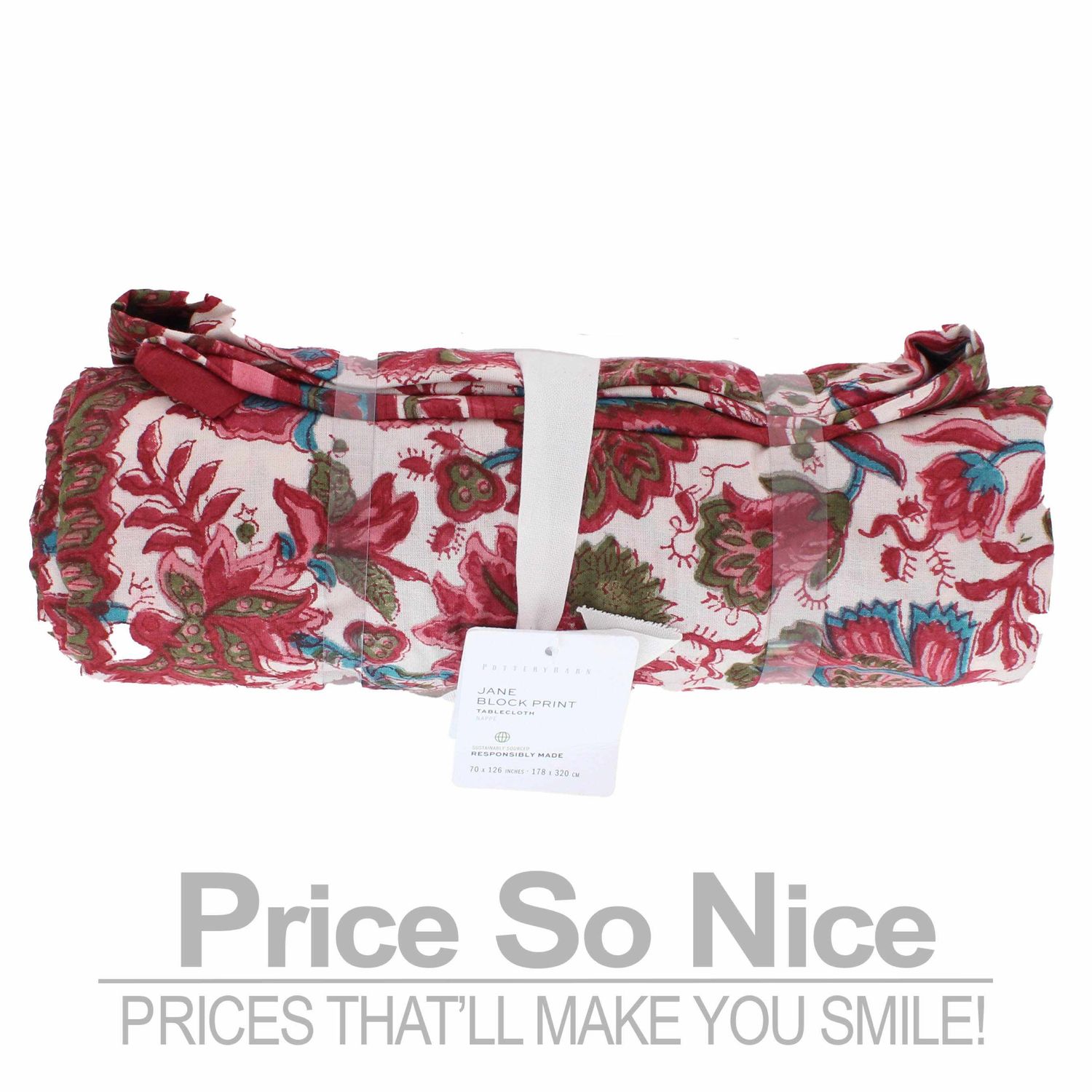 Pottery Barn Jane Floral Block Print Tablecloth - 70x126&quot; MSRP $129
