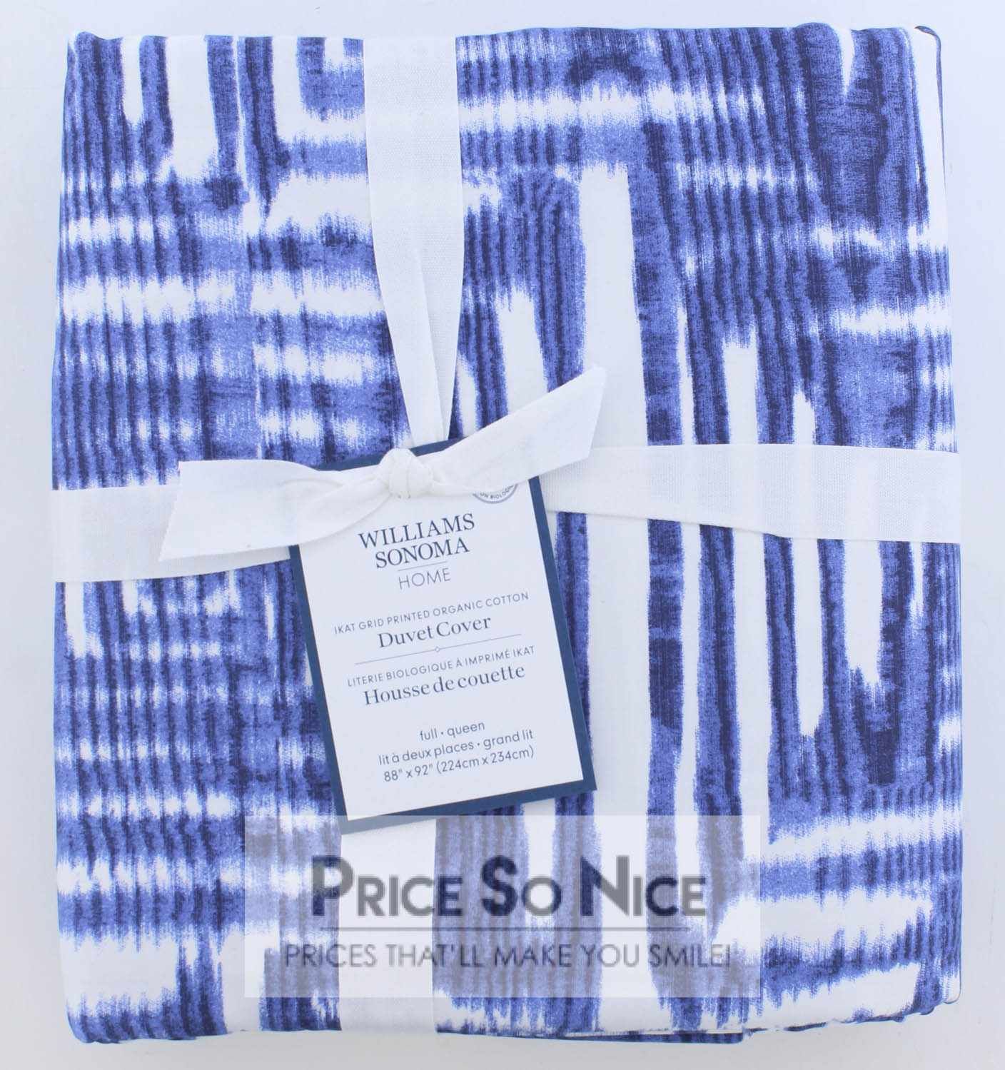 Williams Sonoma Ikat Grid Full/Queen Blue/White Duvet MSRP $250