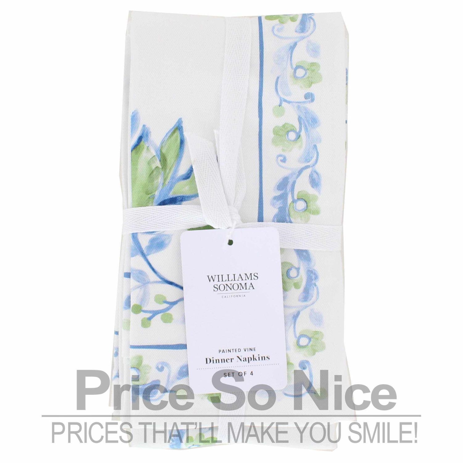 Williams Sonoma Painted Vine Dinner Napkins, Set of 4 MSRP $50
