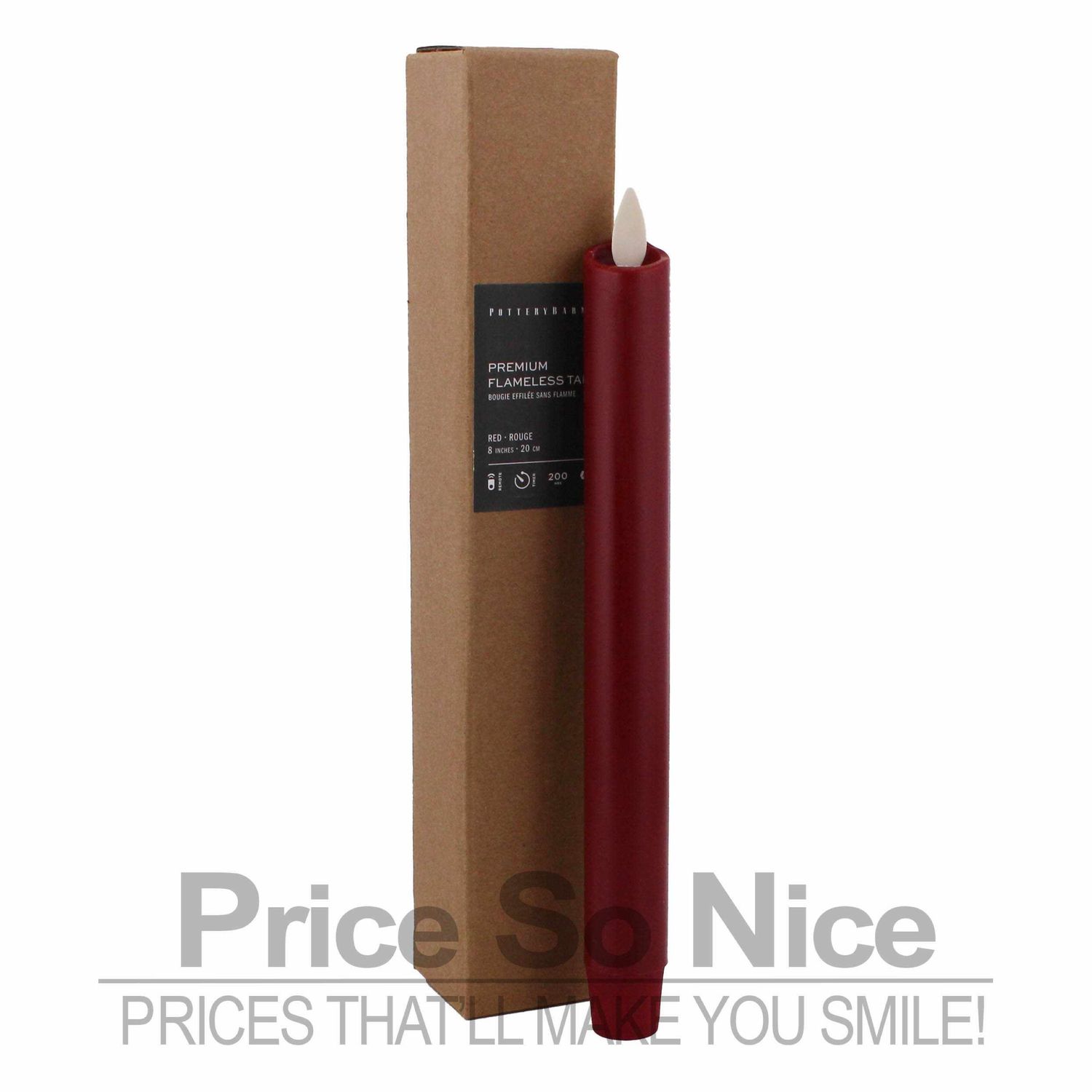 Pottery Barn Flickering Flameless Red Taper Candle - 8&quot; - MSRP $59
