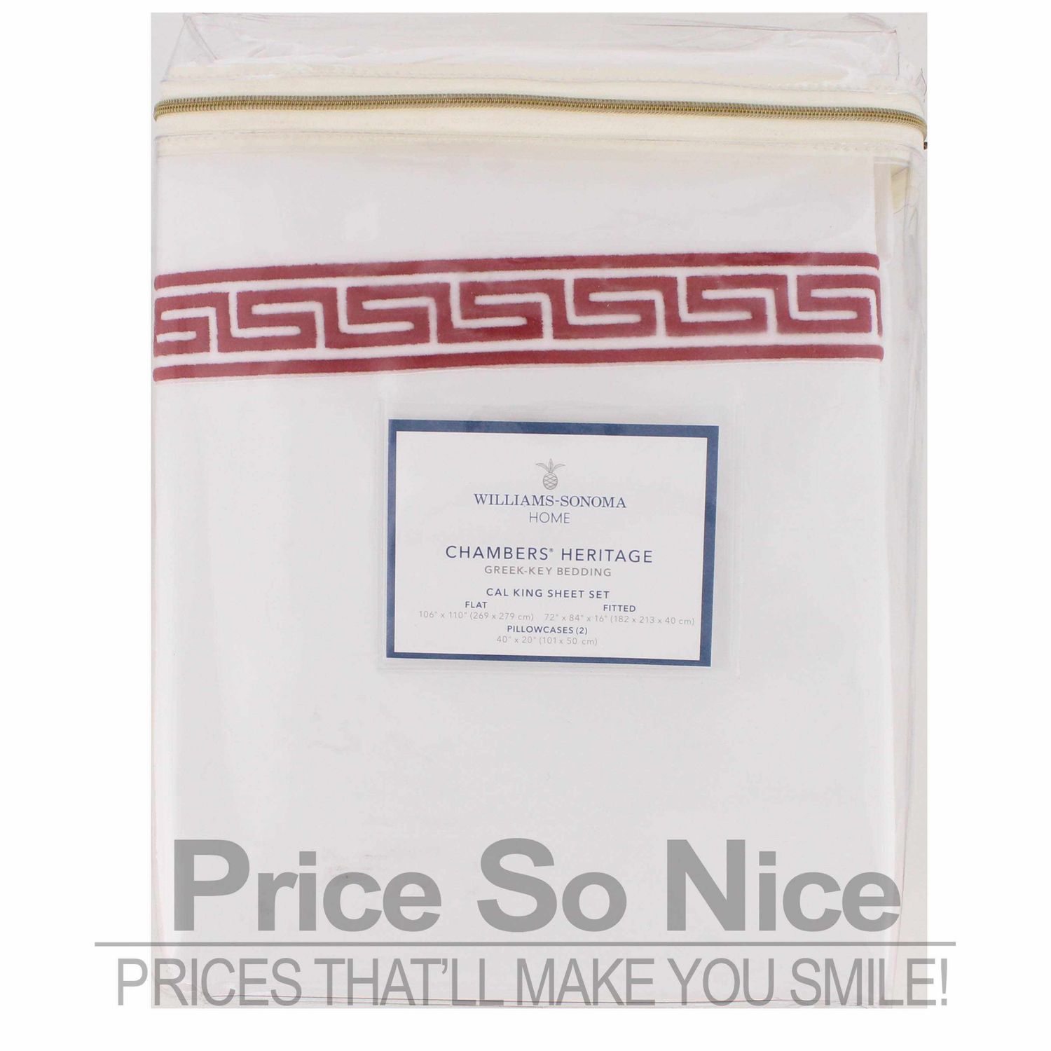 Williams Sonoma Chambers Hertigate Greek Key Bedding Red Cal King Sheet Set MS