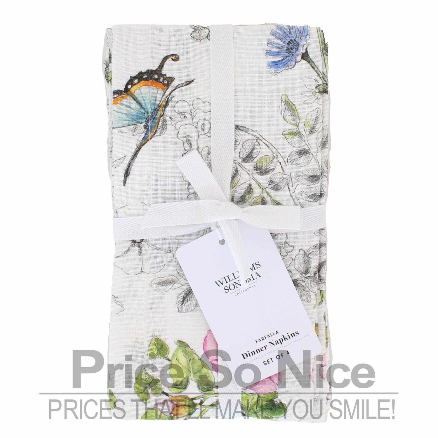 Williams Sonoma Farfalla Dinner Napkins, Set of 4, MSRP $60