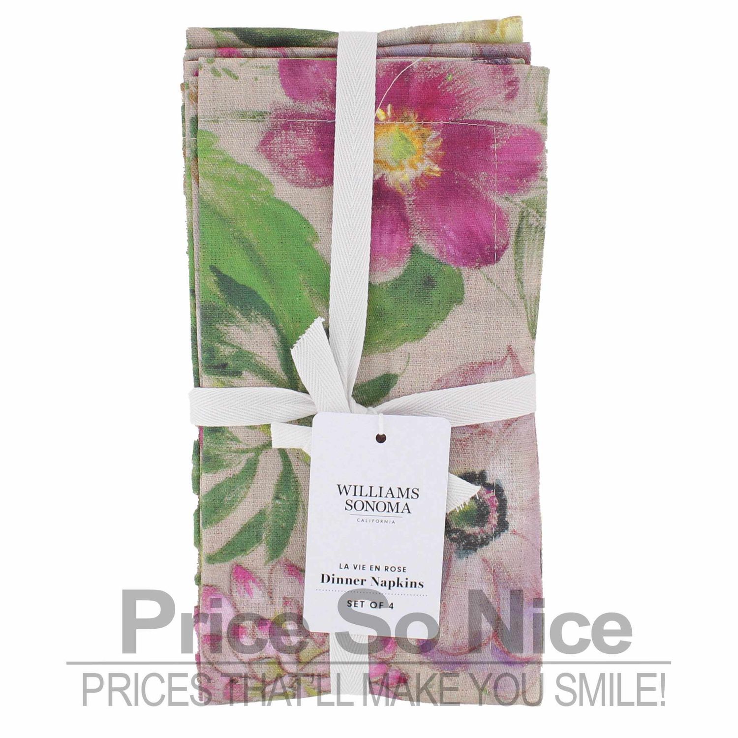 Williams Sonoma La Vie En Rose Dinner Napkins, Set of 4, MSRP $45