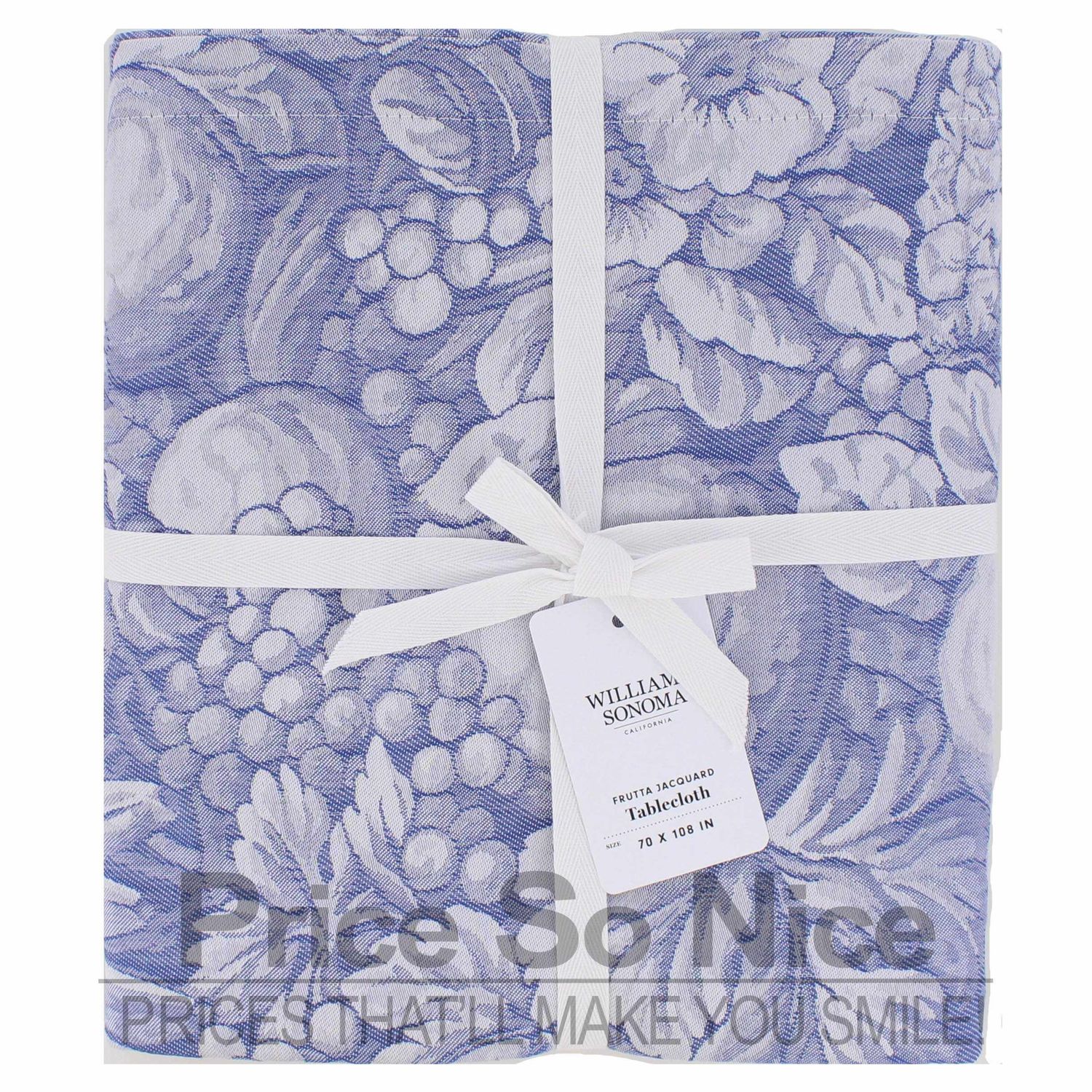 Williams Sonoma Frutta Jacquard Blue Tablecloth - 70 x 108 MSRP $190