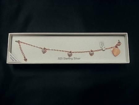 Things Remembered Rose Gold Sterling Silver Pave Heart Bracelet