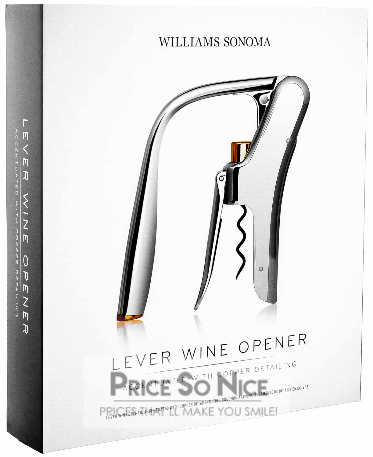 Williams Sonoma Wine Lever Wine Opener - Chrome with Copper Accents MSRP $110